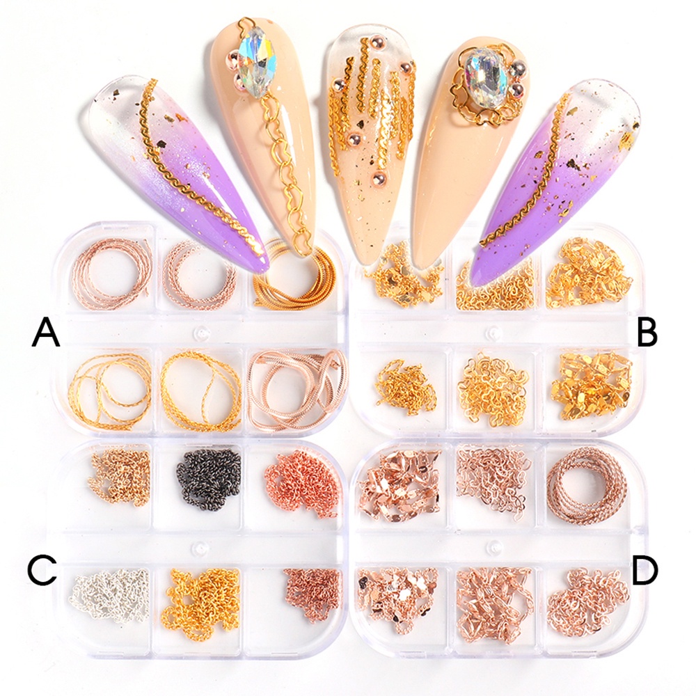 Phụ Kiện Trang Trí Móng Tay 3D Kiểu Mắt Xích Bằng Kim Loại Phong Cách Punk Nhật Bản DIY