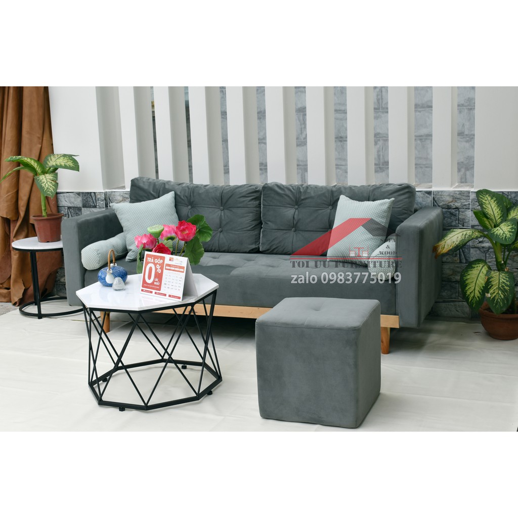 Ghế Sofa băng dài - 3 chỗ - Chất Nhung, màu xám xanh