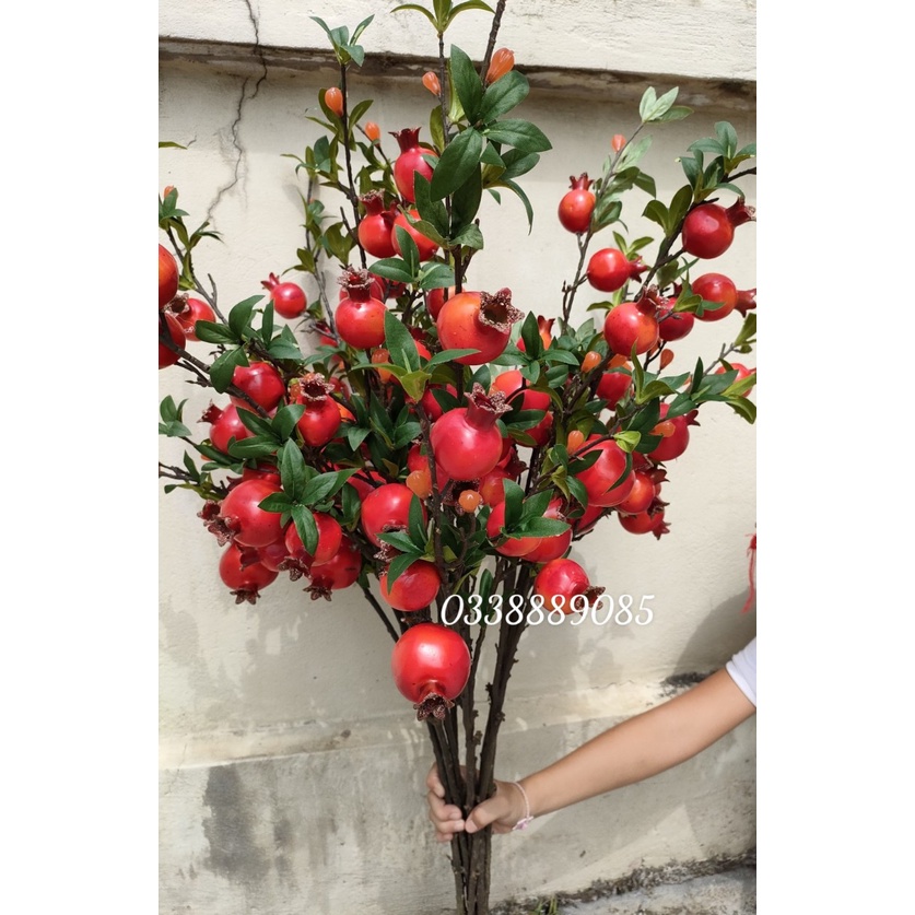 Cành lựu trang trí 9 quả lớn 2 hoa dài 100cm