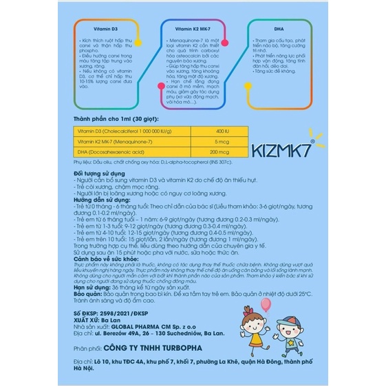 Kizmk7 hỗ trợ trẻ em biếng ăn 30ml