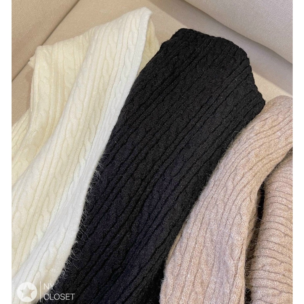 Sét len nữ quảng châu, áo len ba lổ kèm áo khoác cadigan chất len vặn thừng dày dặn dễ mặc dễ mix đồ hàng quảng châu xịn | BigBuy360 - bigbuy360.vn