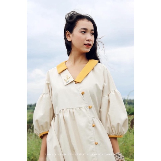 Đầm babydoll thêu tay linen