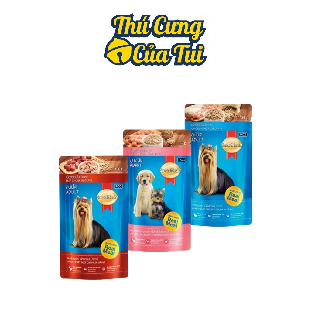 Thức Ăn Pate Smartheart Vị Gà Nấu Sốt Cho Chó Con, Chó Lớn Gói 130g - Thú Cưng Của Tui
