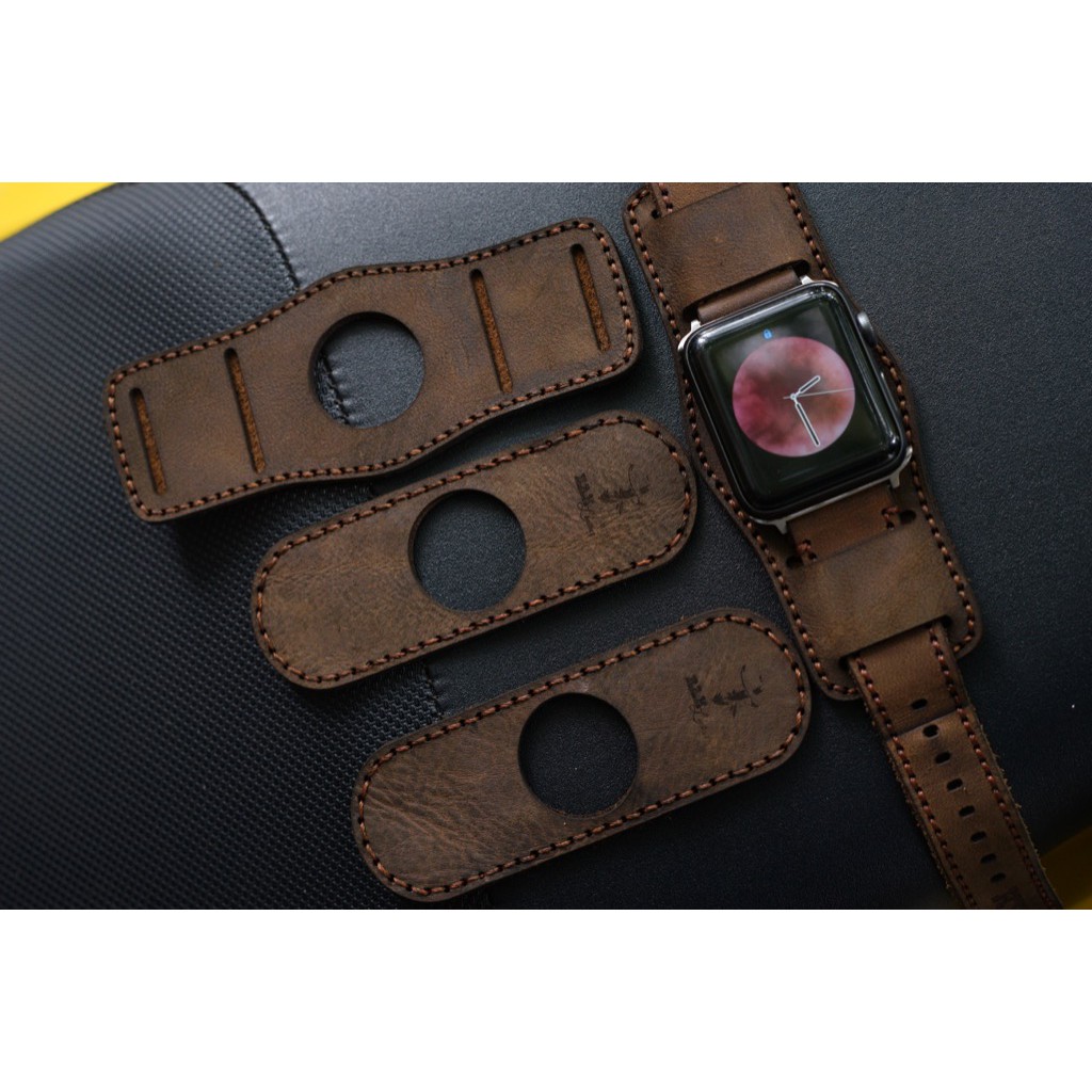 Dây Apple Watch , iWatch , iphone Watch da bò nâu đất kèm tấm đệm chống mồ hôi RAM Leather bundstrap b1