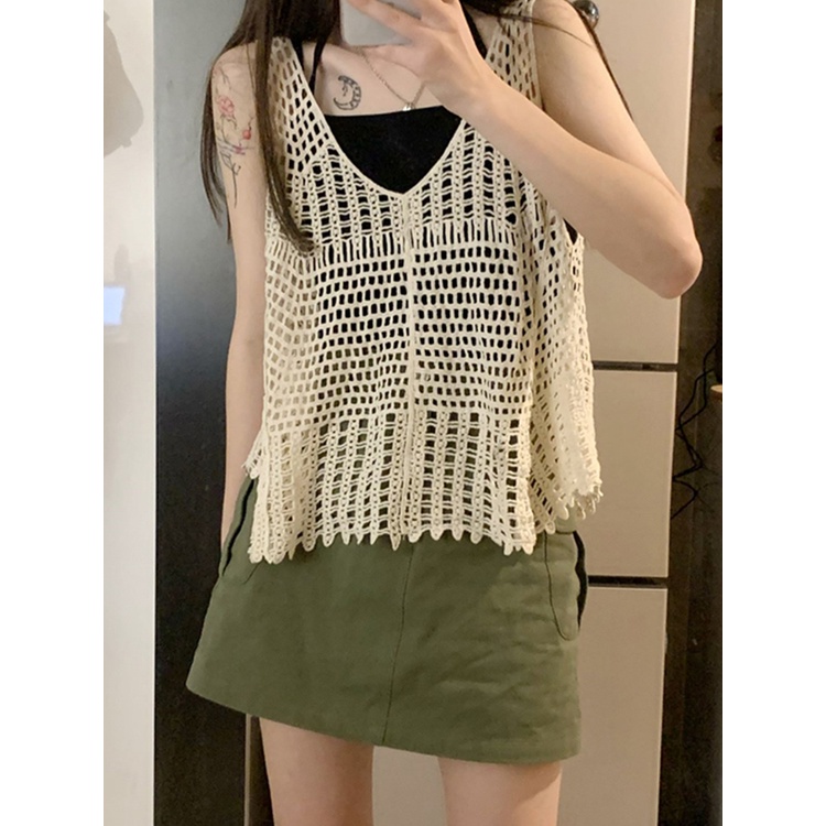QADCOL  Áo Lửng Dệt Kim Không Tay Thời Trang Mùa Hè Dành Cho Nữ