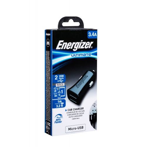 Bộ Sạc Ô Tô Energizer 3.4A 2 Cổng USB - Kèm 1 Cáp Micro USB DCA2CUMC3