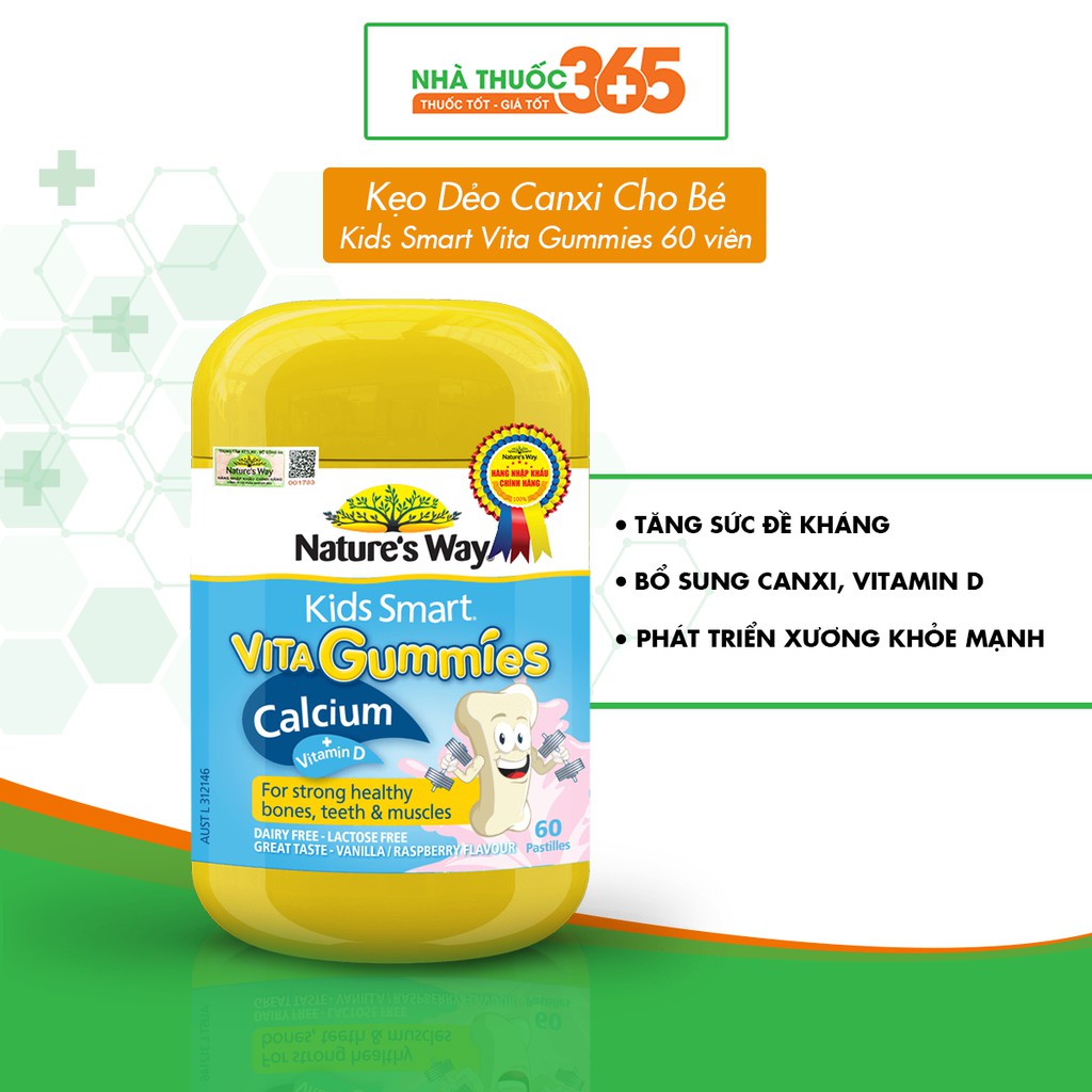 Kẹo Dẻo Canxi Cho Bé Nature’s Way Kids Smart Vita Gummies Calcium + Vitamin D - Hộp 60 Viên