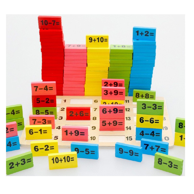 Đồ Chơi Gỗ Bộ 100 Domino Học Toán, Bộ 100 Domino Xếp Hình, Đồ Chơi Bằng Gỗ Tự Nhiên Cho Bé