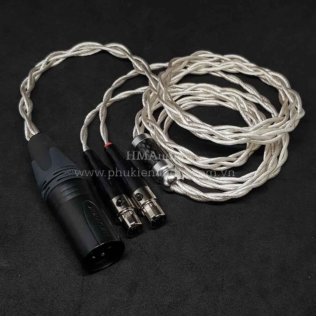 Dây tai nghe đồng mạ bạc OFC 1.8mm tết 4 - Connector miniXLR 4Pin Audeze LCD2/3/4