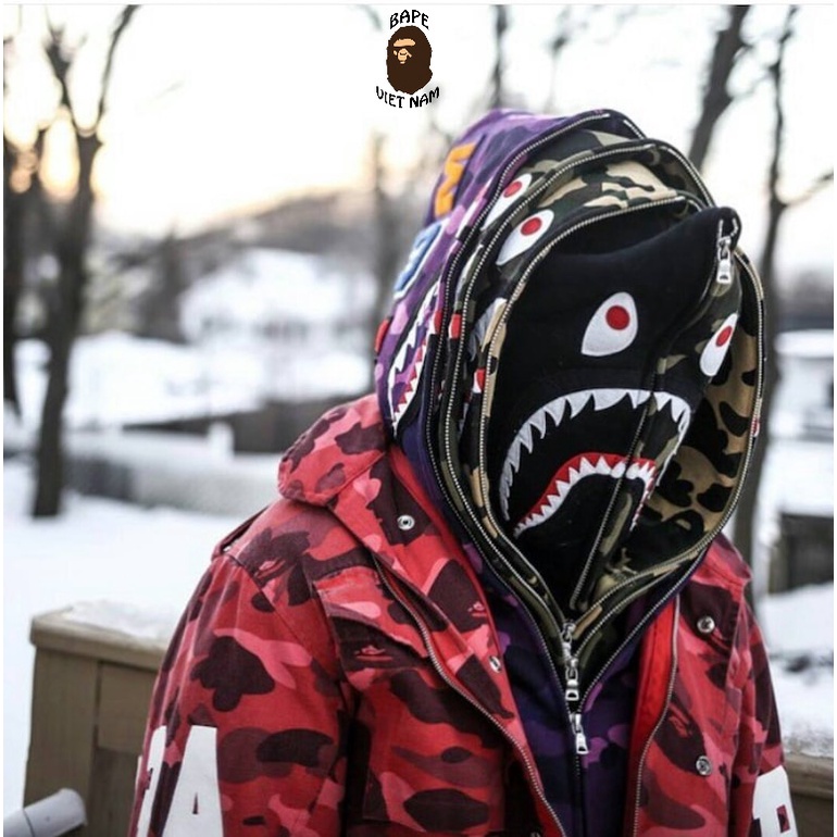 Jacket Bape Shark Camo City fullzip bản 2 mũ SS2021 hàng Siêu cấp 11 phát quang trong tối , Áo khoác Bape Hoodie Jacket.