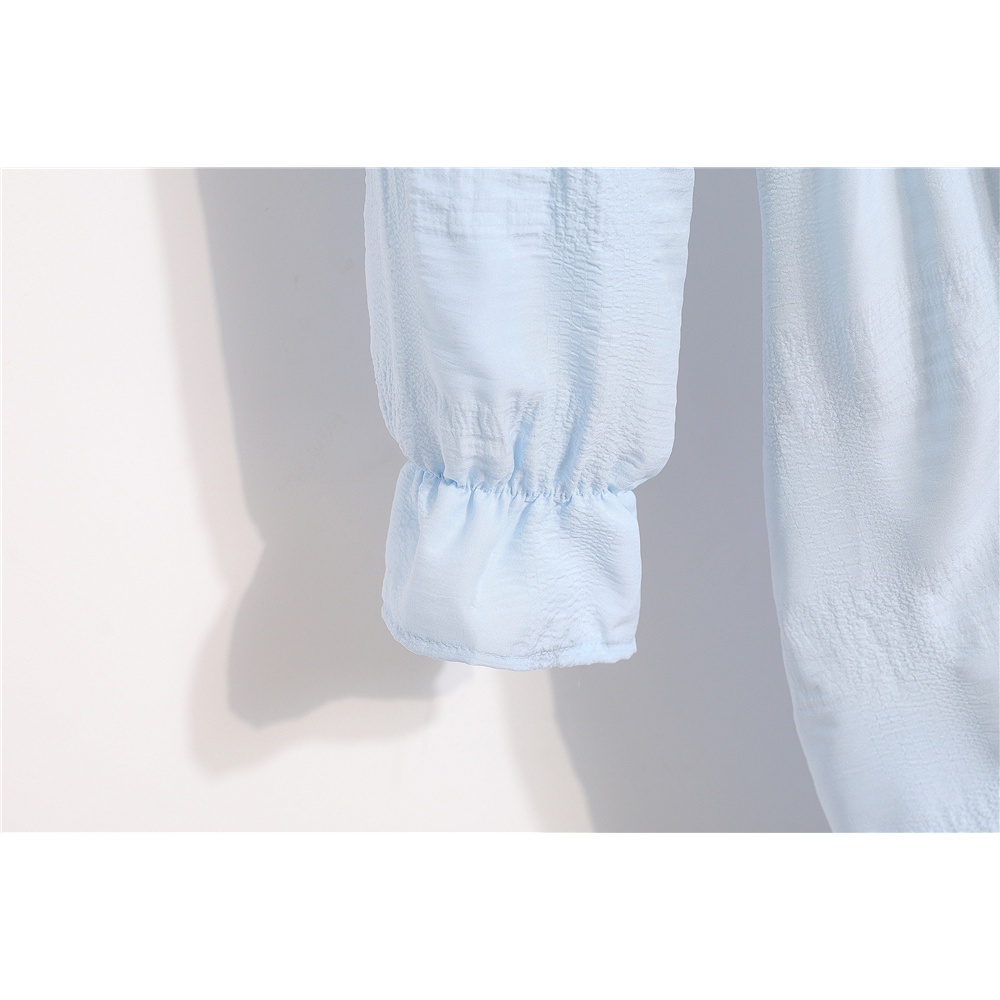 Women Long Sleeve Chiffon Dresses Autumn Solid Bow Neck Elastic Waist Long Dress Female Flare Sleeve A-Line Dress