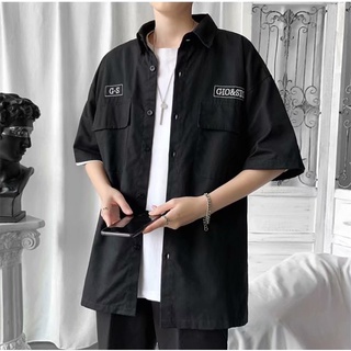 Áo Sơ Mi Tay Lỡ Form Rộng Thêu GIO&SION Unisex Cho Cả Nam Và Nữ Vải Kaki Hàn BINSHOP SMN10