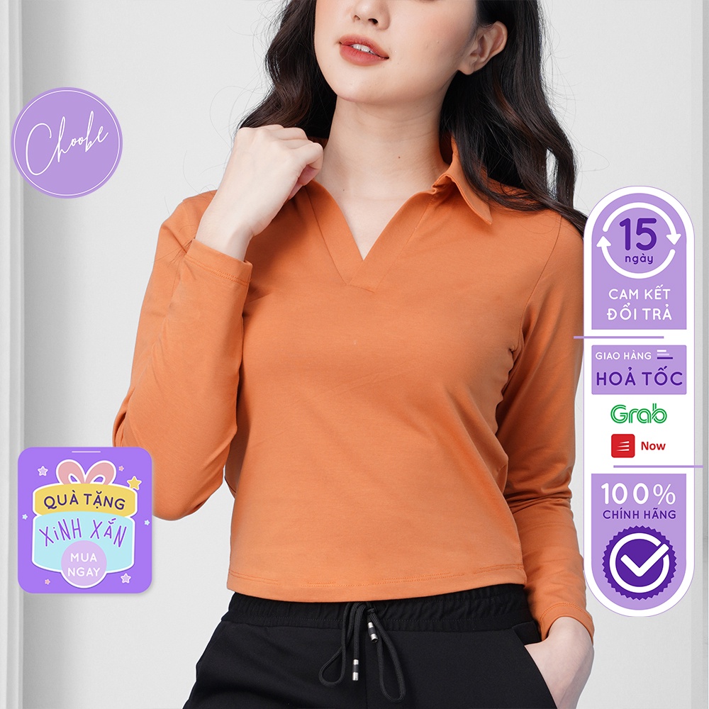 Áo croptop Choobe nữ dài tay có cổ vải cotton co giãn thoáng mát crotop thun đẹp A39