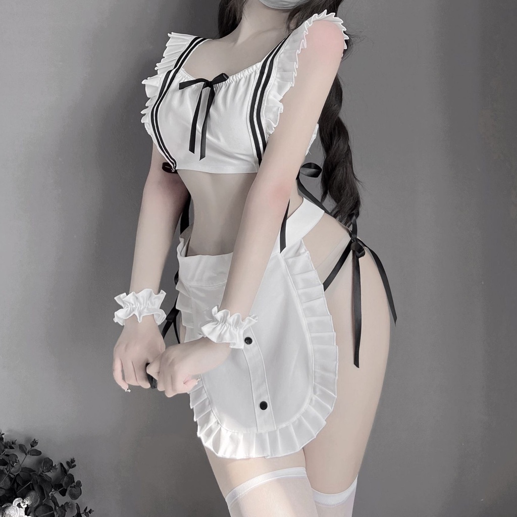 Đồ ngủ sexy đồ ngủ nữ cosplay cô người hầu sexy ren lưới hoa văn màu trắng freesize QUENQUEN store a5 | BigBuy360 - bigbuy360.vn