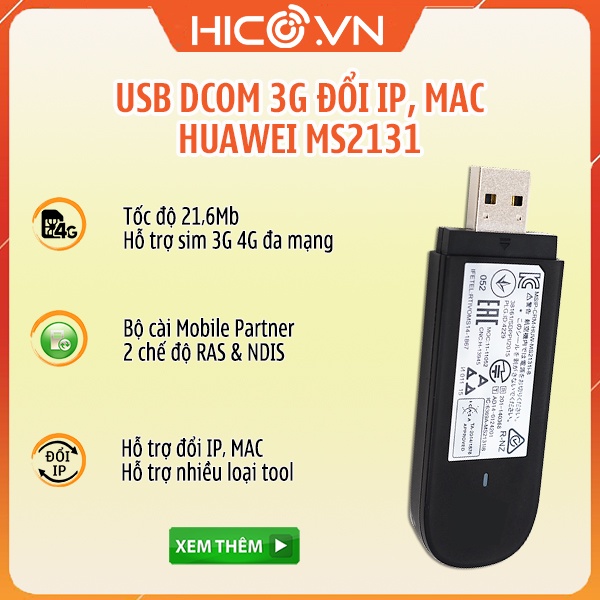 Dcom 3G Huawei E3531 tốc độ 21.6Mb usb 3g huawei e173 Ms2131 Hỗ Trợ Đổi Ip Mạng + Mac Cực Tốt, Hỗ trợ các tool đổi ip