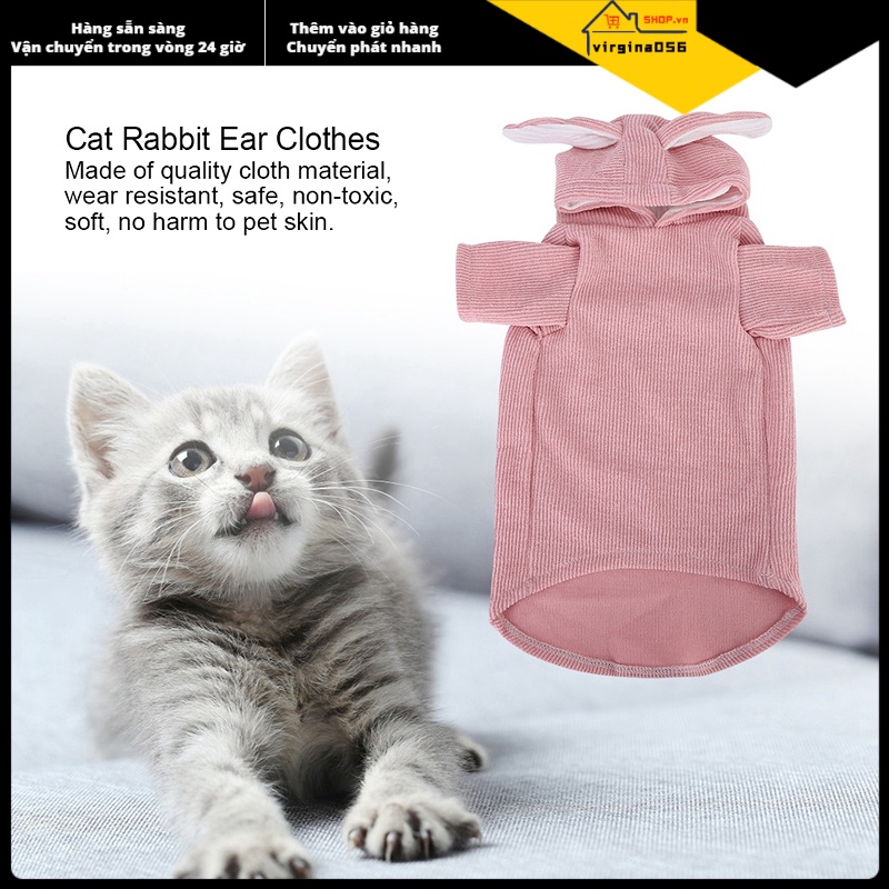 Có thể bán buôn Pet Cat Trang phục cho chó nhỏ Quần áo hình tai thỏ Giữ ấm thiết kế có mũ trùm đầu mùa Thu và Đông Virgina056 Hàng giao ngay