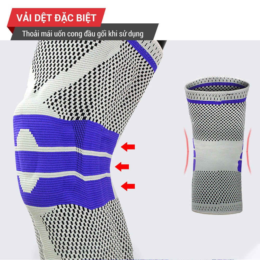 Bó Gối Silicone Aolike Loại Thun Cao Cấp Co Giãn 4 Chiều Chính Hãng - Có Silicone Hỗ Trợ Gối &amp; Hai Bên Hông Gối