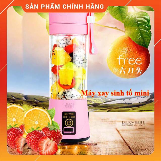 Máy xay sinh tố mini cầm tay có pin sạc 50W - 380ml - 6 lưỡi (nhiều màu) 0803_6L