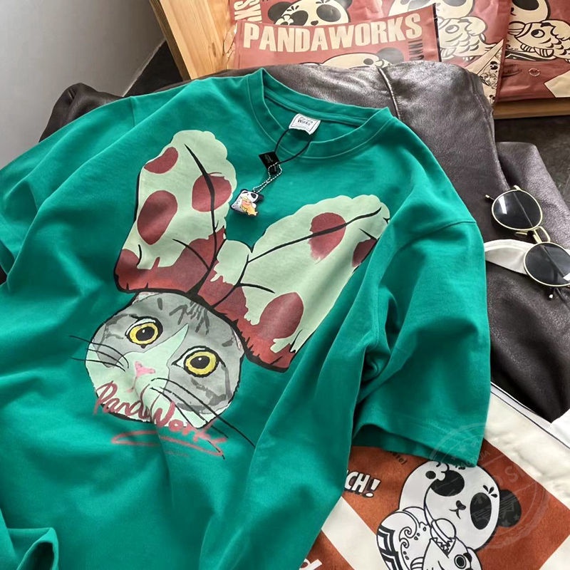 DISNEY Áo Thun Tay Lỡ Cổ Tròn Dáng Rộng Chất Liệu cotton In Họa Tiết Hoạt Hình Phong Cách Hàn Quốc Thời Trang Mùa Hè Cho Nữ