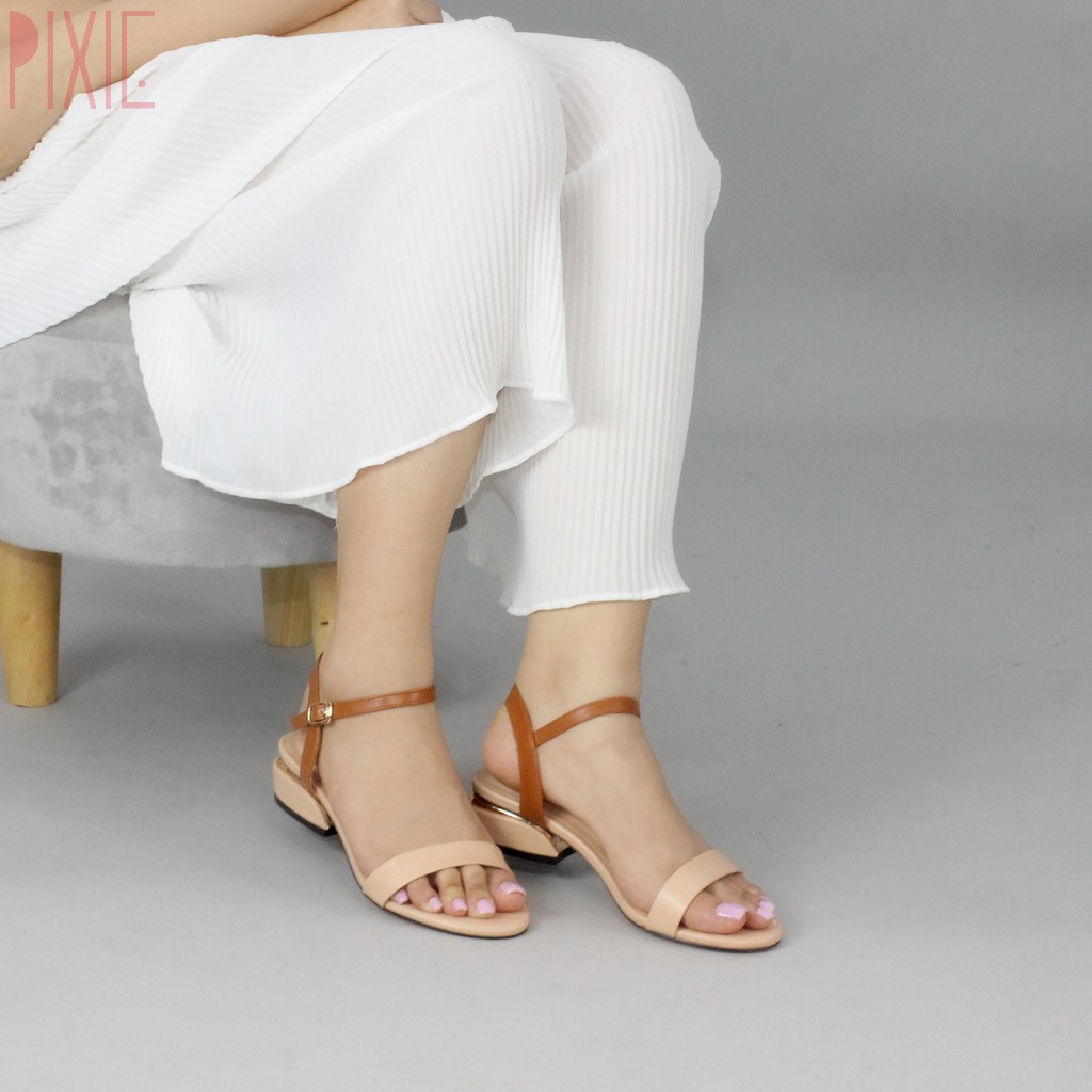 Giày Sandal 3cm Quai Mảnh Đế Vuông Viền Kim Loại Pixie X429