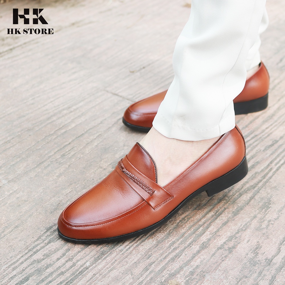Giày lười nam thanh niên - hàng chính hãng HK.STORE - da bò thật 100% kiểu dáng trẻ chung  và thời trang
