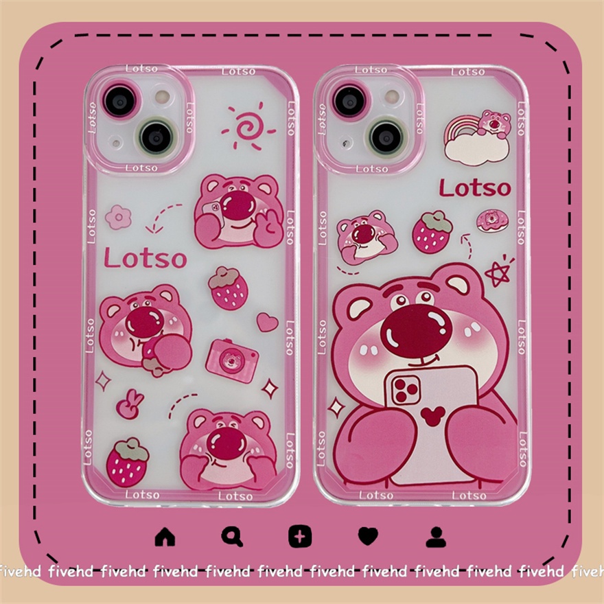 Compatible For iPhone 13 12 11 Pro Max SE2020 X XR Xs Max 7 8 Plus Phone Case Cartoon Strawberry Bear Soft Silicone Clear TPU Back Cover