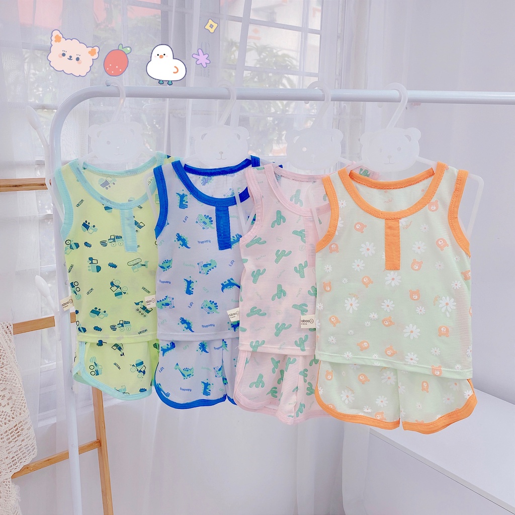 Bộ ba lỗ trẻ em, bộ sát nách bé trai bé gái Peekabo chất cotton tre mềm mát thấm hút mồ hôi Xu Xu Kids size 6 đến 16kg