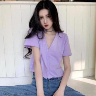Áo Croptop YUNI Viền Nút Thời Trang Nữ