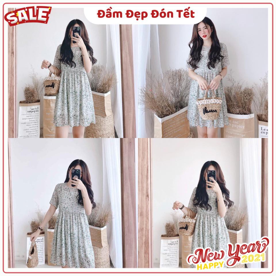 Đầm hoạ tiết xinh độc lạ minty dress mẫu babydoll hoa nhí chất voan mát rượi 2 lớp dày dặn có lót 2 dây ( kèm ảnh thật)