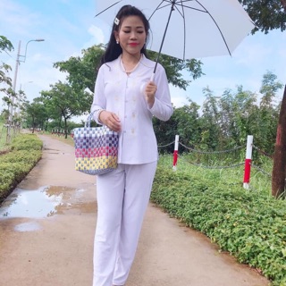 Mẫu Thun # Đồ Bộ Nữ# Quần Áo Nữ Jacket Top Kem Dress Women # Đồ Lam Đi Chùa