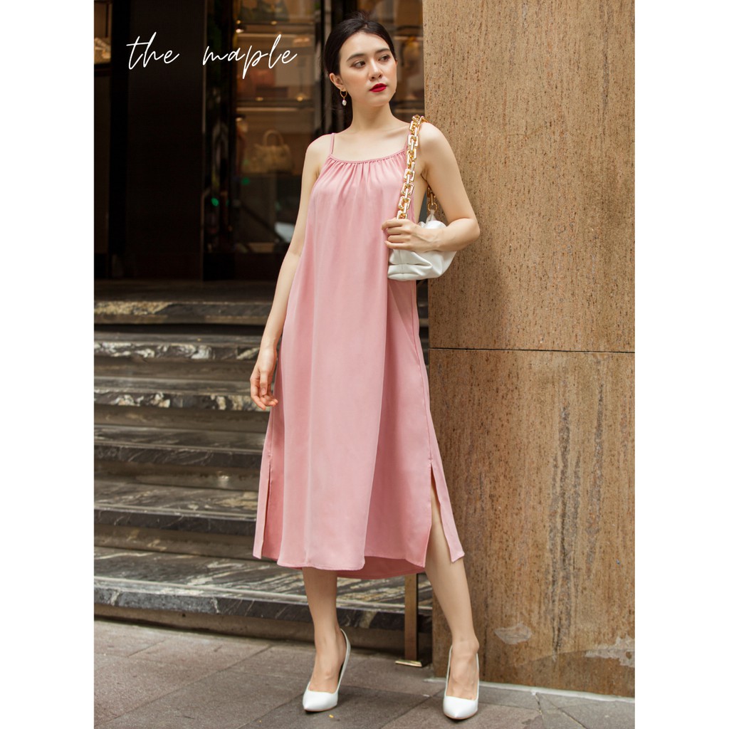Đầm Maxi Hai dây The Maple Freesize Hồng phấn