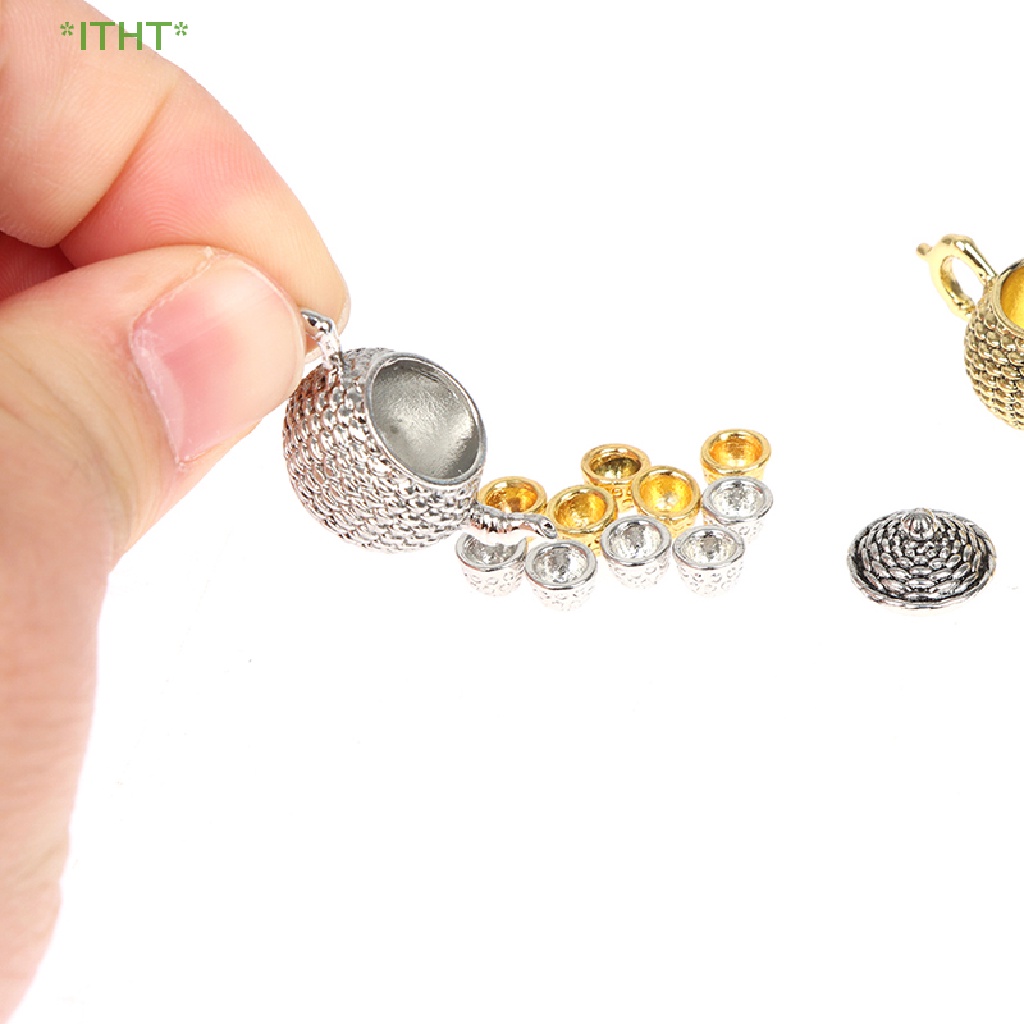 Bộ 6 Ấm Trà Mini Tỉ Lệ 1: 12 Cho Nhà Búp Bê Kèm 5 Tách Trà Và Nắp Đậy Mới