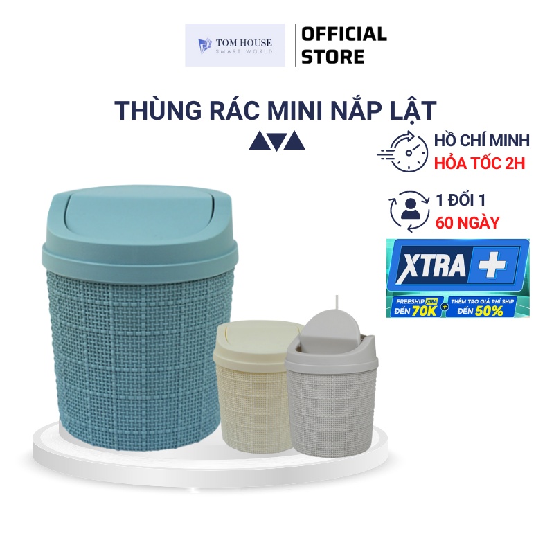 Thùng Rác Nắp Lật Caro Kích Cỡ Mini Để Bàn Đa Năng Tiện Dụng Siêu Xinh TomHouseVN