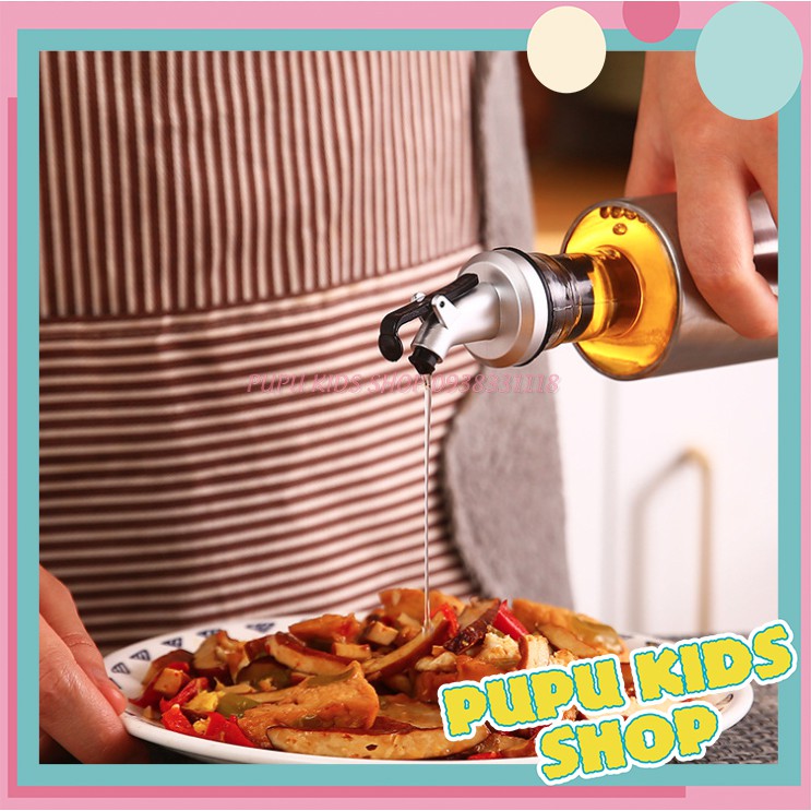 [Tặng Kẹp Miệng Túi] Chai Rót Dầu Ăn, Nước Tương Thủy Tinh Bọc Inox Cao Cấp