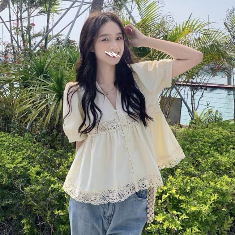 Áo babydoll kaca tiểu thư  tay dài cổ V  A 203 freeship vintagevn