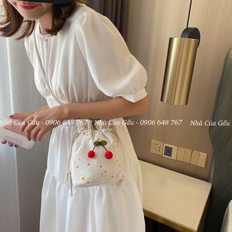 Túi cói hoa cúc nhí cherry đeo chéo nữ xinh hông nè