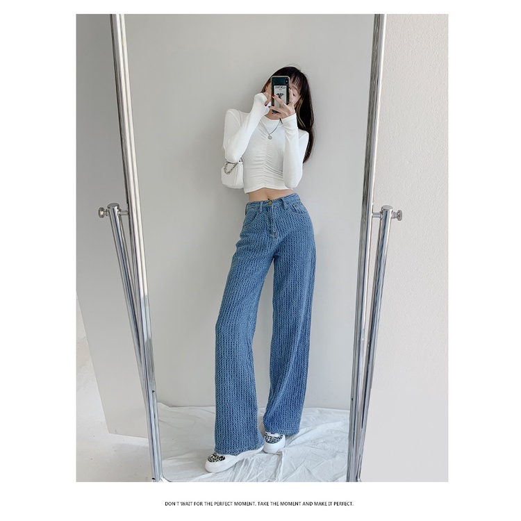 DUNEA Quần Jean Ống Rộng Lưng Cao Phong Cách Sành Điệu Cho Bạn Gái