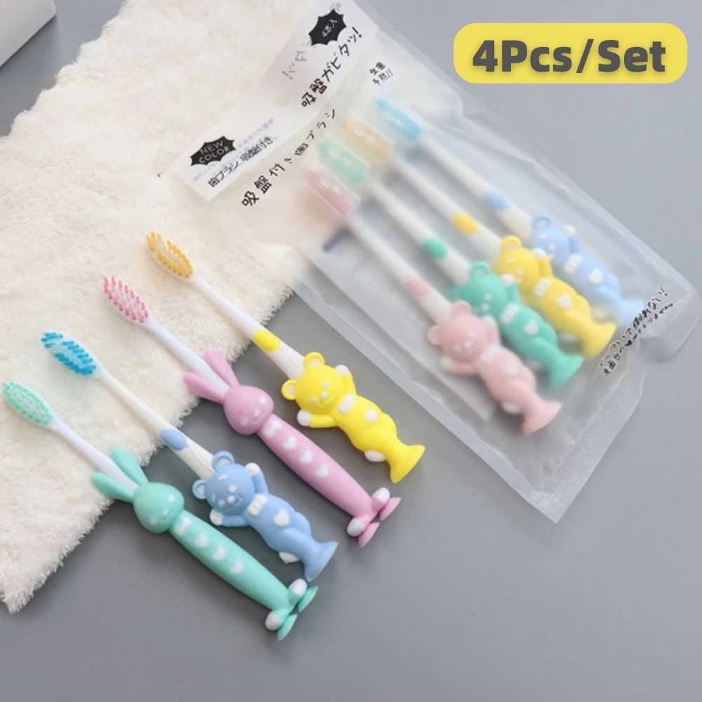 Set 4 bàn chải đánh răng tay cầm ngắn kiểu dáng hoạt hình đáng yêu cho trẻ em