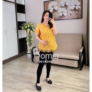 Áo bầu thô hoa chân cổ nơ