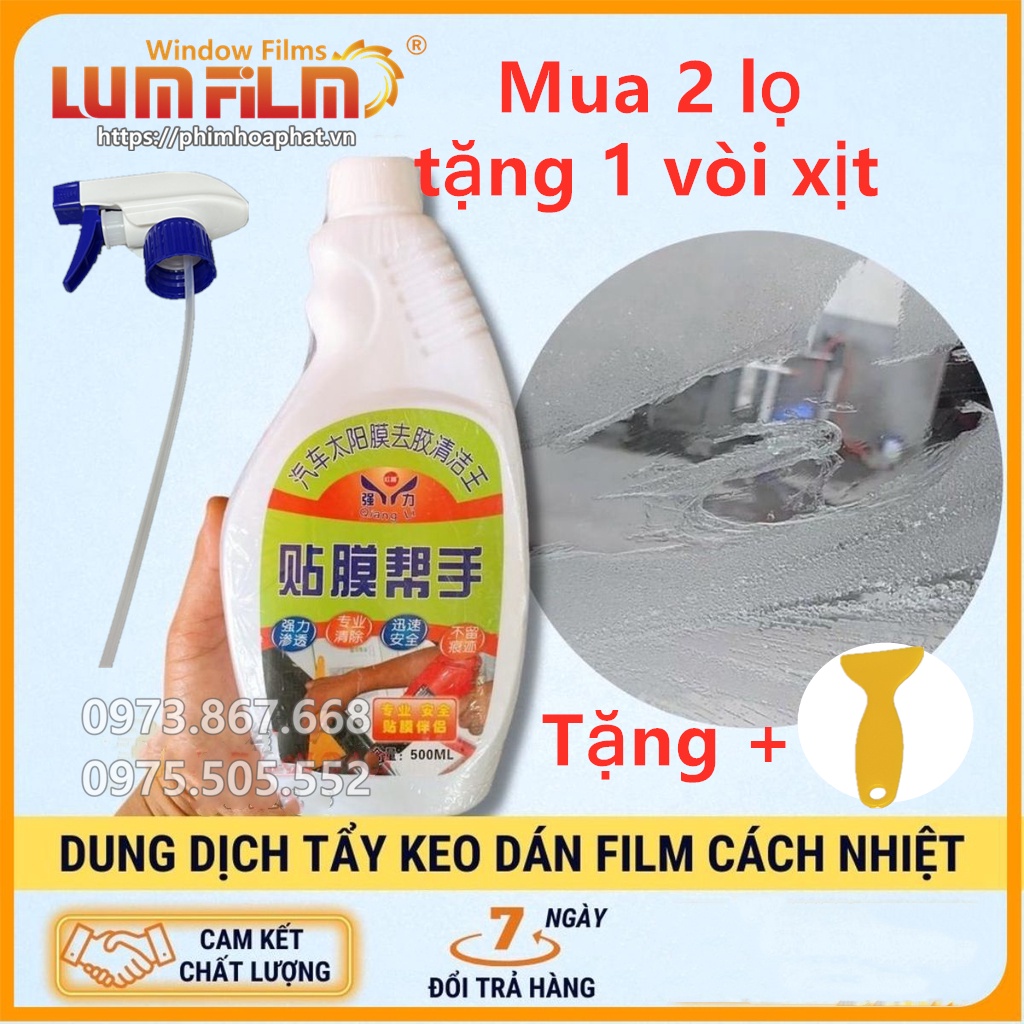 Dung dịch tẩy keo dán Film cách nhiệt cũ cho xe ô tô - dung tích 500ml - tặng kèm gạt nhựa