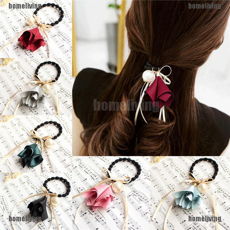 Dây buộc tóc co giãn đính hạt giả ngọc trai