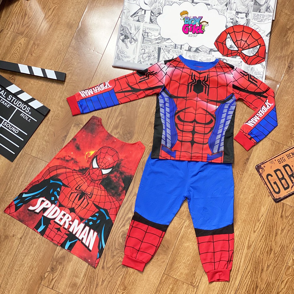 [Mã SKAMA07 giảm 8% đơn từ 250k] Quần áo siêu nhân Người Nhện - SpiderMan bộ đồ siêu nhân kèm mũ trùm bao tay