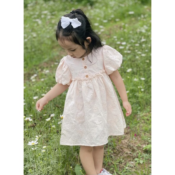 Váy Lennco ren hồng 3 khuy cho bé gái