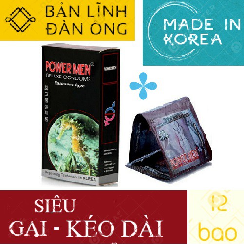 Bao cao su POWERMEN LONG SHOCK [SALE LỚN][CHÍNH HÃNG ]  - Cao Cấp Chính Hãng Hàn Quốc - Hộp 12c, Gân Gai_Kéo dài