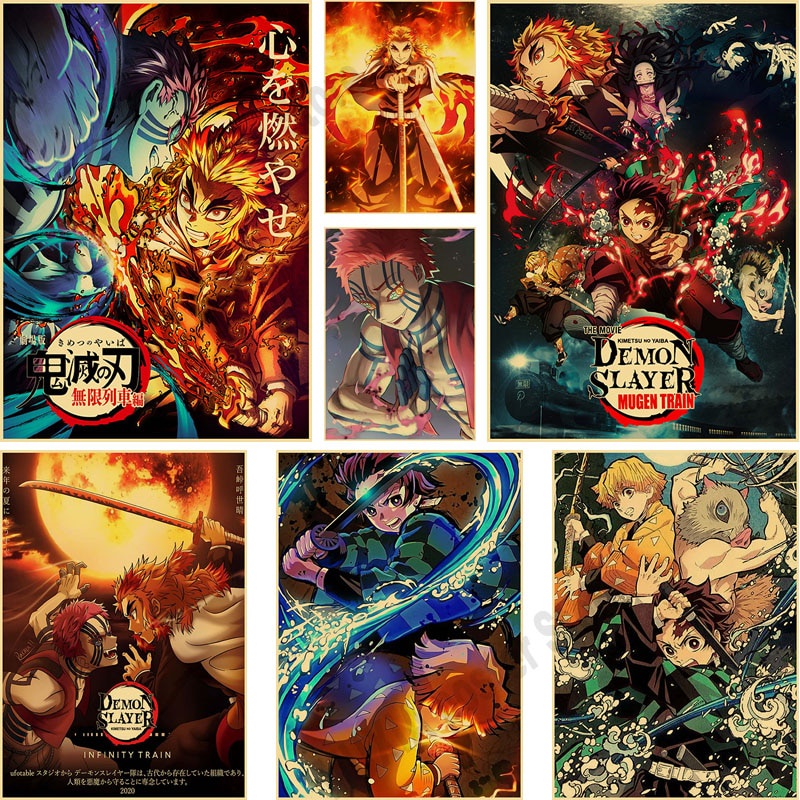 Poster Phim Demon Slayer Bằng Giấy Kraft Treo Tường Trang Trí