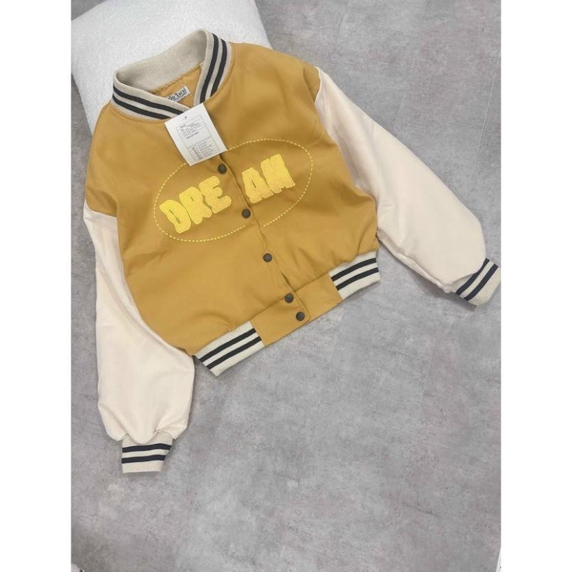 Áo khoác nam nữ da lộn bomber thêu DREAM croptop size nhỏ dưới 50kg