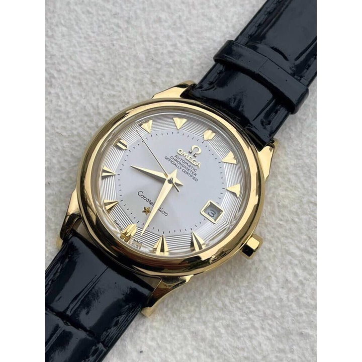 Đồng hồ Nam Omg Constellation bát quái máy nhật Myota vỏ vàng ta mặt trắng dòng cơ Automatic size 38mm dây da