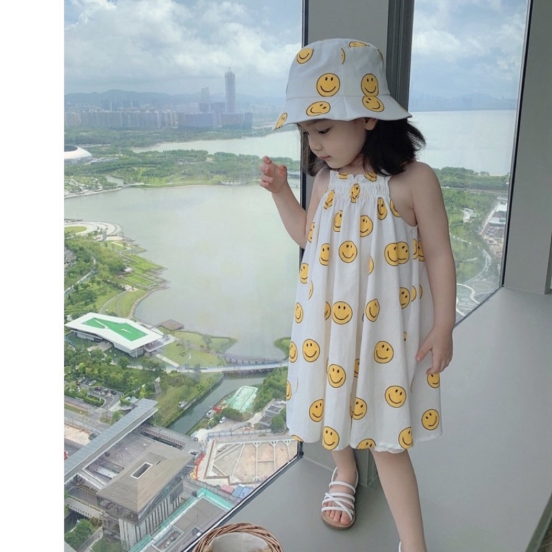 (8kg-22kg)Váy 2 Dây + Kèm Mũ Hoạ Tiết Mặt Cười ,Váy Đi Biển, Đầm Maxi Cho Bé HÀNG CHUẨN ĐẸP