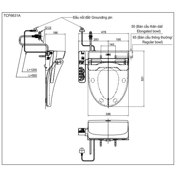 Nắp rửa điện tử TOTO Washlet TCF6631A,, bảo hành chính hãng 02 năm