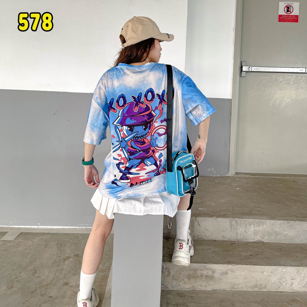 🔥BÁN CHẠY🔥 Áo loang thun XO xanh cực chất unisex oversize vải cotton xượt poli co giãn thấm hút tốt 578